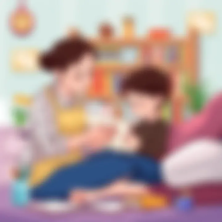 Parent Assisting Child with Worksheet Parent assisting child with vocabulary worksheet at home