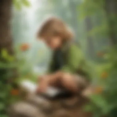 Illustration of a young child exploring nature on a science worksheet