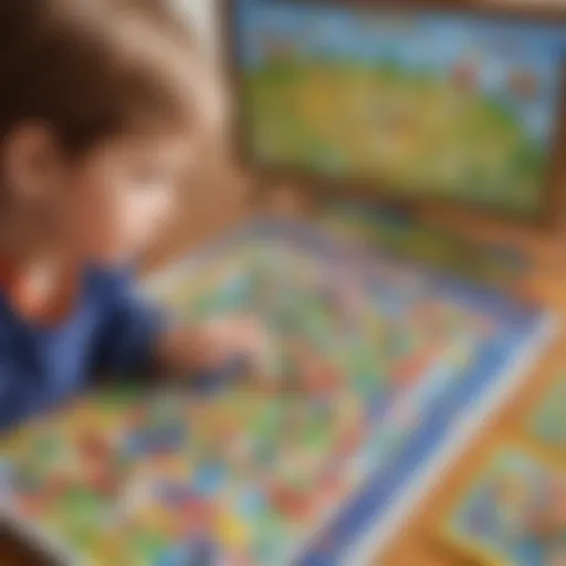Child playing colorful smart board game