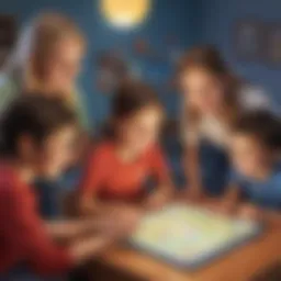 Illustration of children engaged in interactive learning games on Kidlect