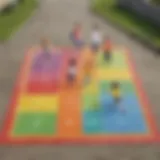 Children playing hopscotch on colorful playground