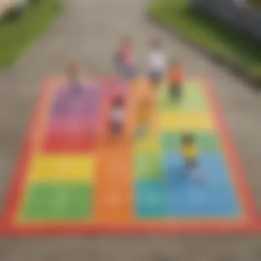 Children playing hopscotch on colorful playground