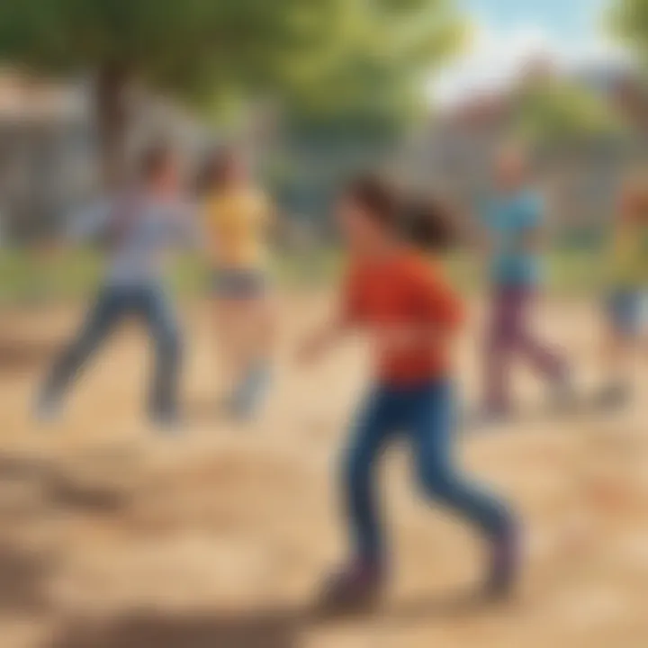 Kids laughing while playing tag game on playground