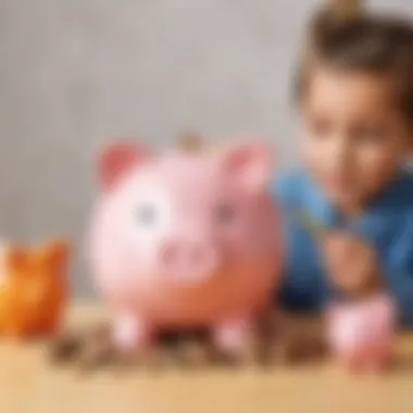 Counting Coins with Piggy Banks Child counting coins with a piggy bank