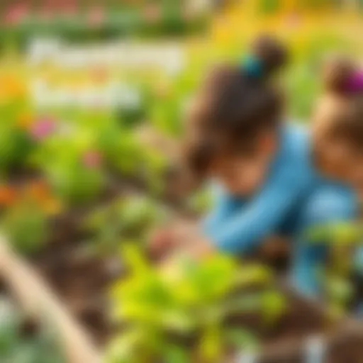 Children planting seeds in a garden bed