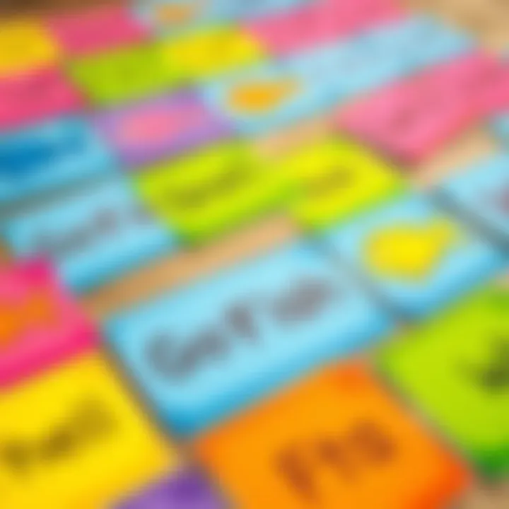 Colorful Go Fish sight word cards laid out on a table.
