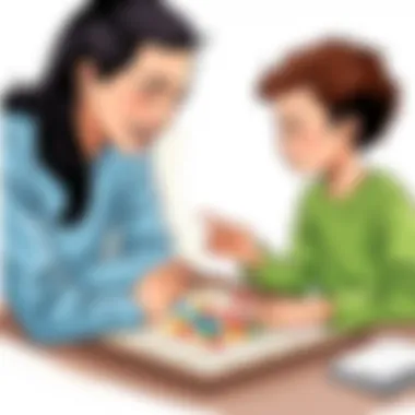 A parent and child strategizing over a game of Go Fish.