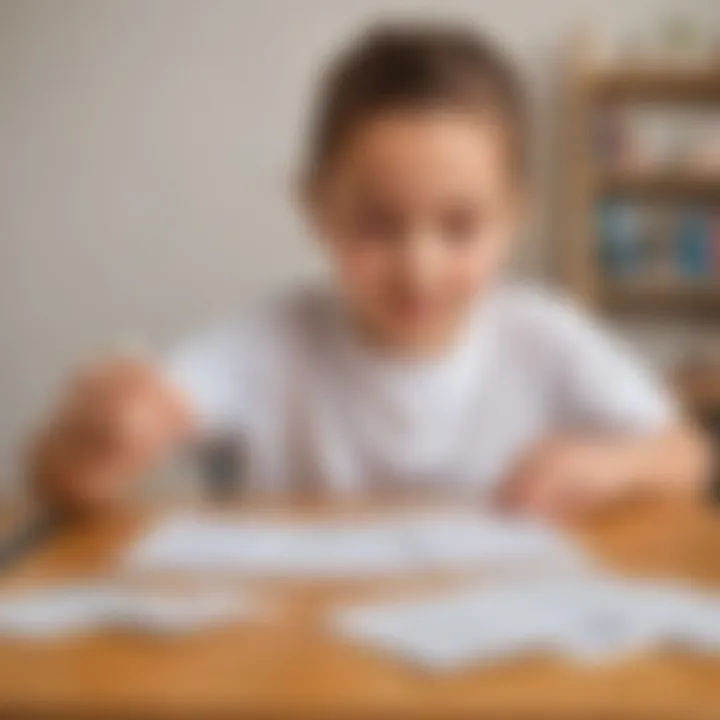 A child engaged in learning with Greek flash cards on a study table.
