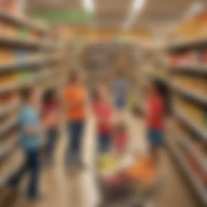 Group of children communicating and collaborating in a grocery store dramatic play activity
