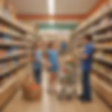 Kids pretending to be shoppers selecting items in a make-believe grocery store