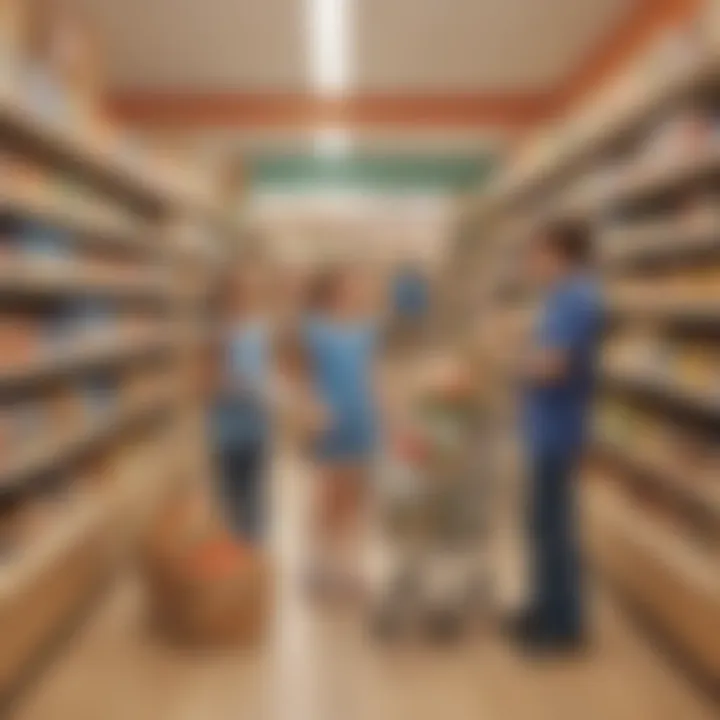 Kids pretending to be shoppers selecting items in a make-believe grocery store