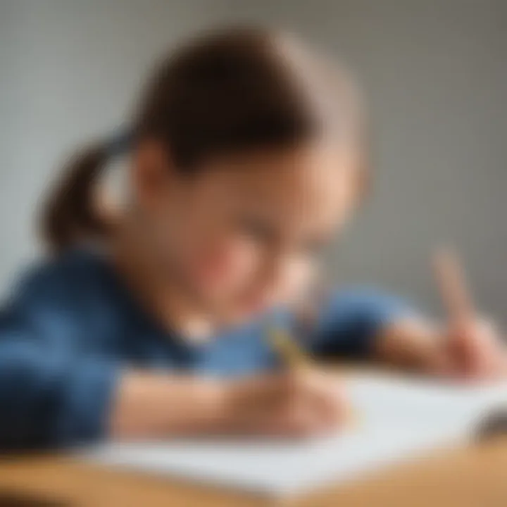 A child focused on writing with clear line guidance