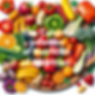 The Colorful Palette of Nutrition A vibrant spread of nutritious foods showcasing a rainbow of fruits and vegetables.