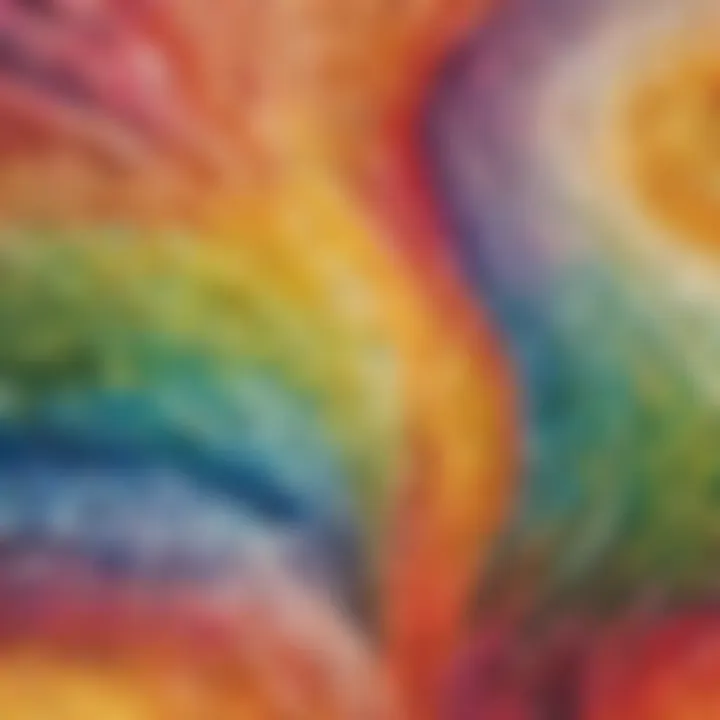 A close-up of colorful sections in a large color by number poster, highlighting detail