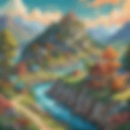 A vibrant large color by number poster featuring a whimsical landscape