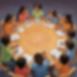 Diverse group of children engaged in a literacy circle discussion