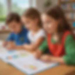 Illustration of children engaging with long A worksheets