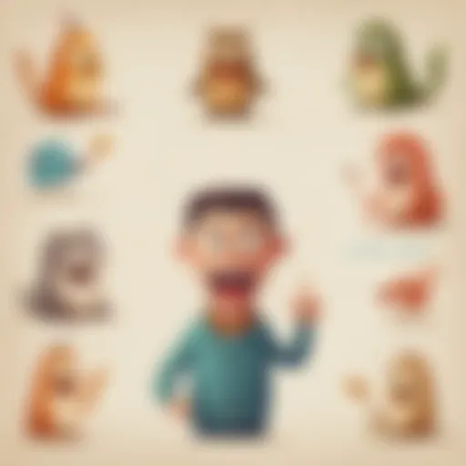 Illustration of long vowel sounds represented through playful characters.