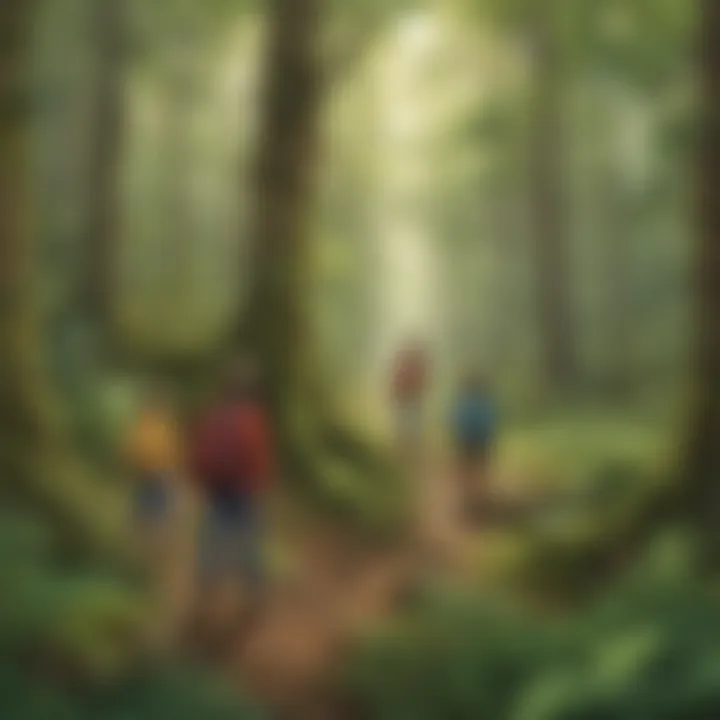 Illustration of a diverse group of children exploring a lush forest