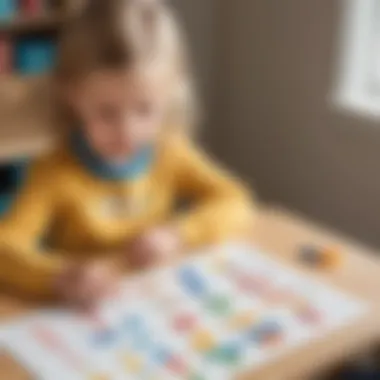 Child engaged with a counting worksheet