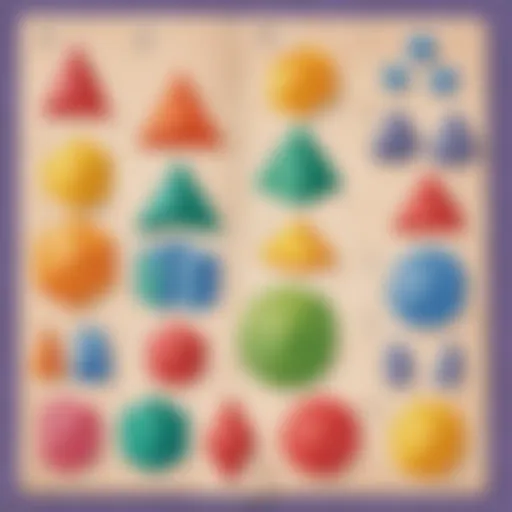 Interactive math worksheet featuring shapes and colors