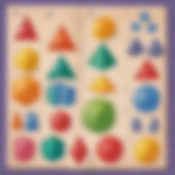 Interactive math worksheet featuring shapes and colors