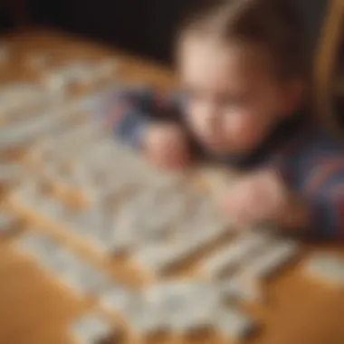 Child focused on domino addition activity