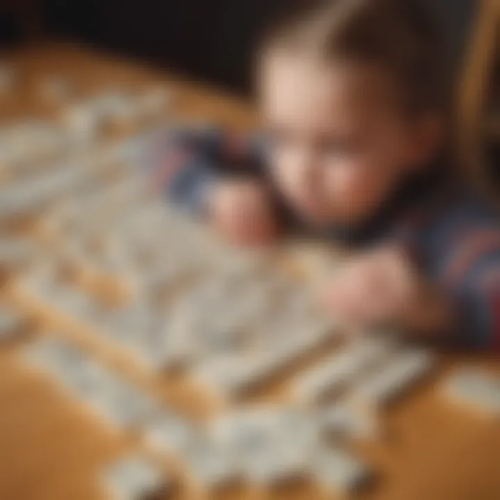 Child focused on domino addition activity