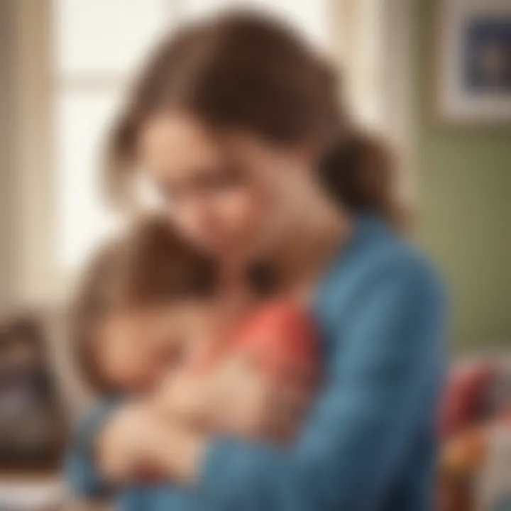 Parent comforting child with a hug