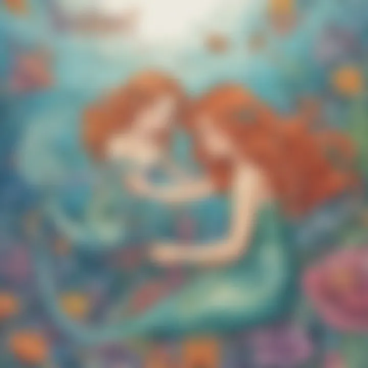 Children engaged in colouring mermaid-themed illustrations.