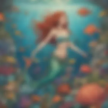Imaginative Mermaid Scene with Sea Creatures An imaginative scene featuring a mermaid and sea creatures.