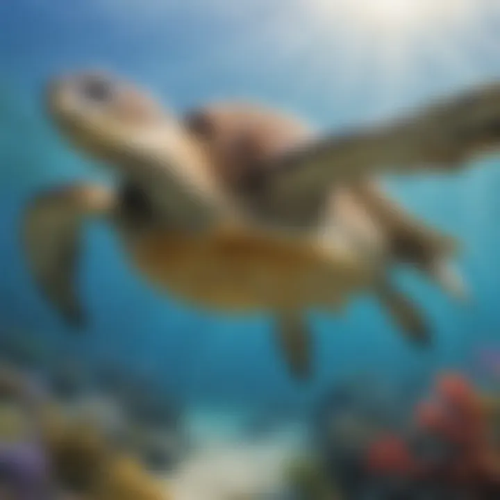 Adorable sea turtle gliding gracefully