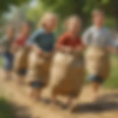 Children participating in a sack race