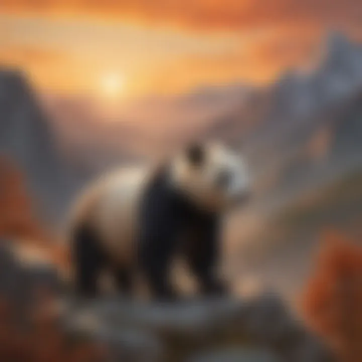 Majestic mountain range against a sunset backdrop, a prime panda bear habitat