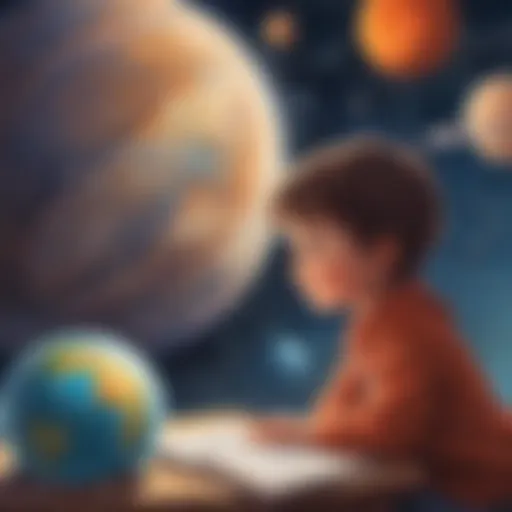 Illustration of a curious preschooler gazing at a planet