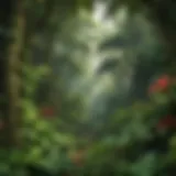 Lush canopy of diverse tropical rainforest plants