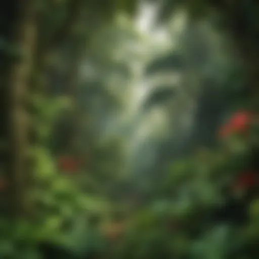 Lush canopy of diverse tropical rainforest plants
