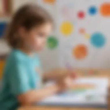 A child immersed in a creative printable art project