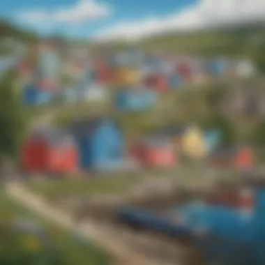 Vibrant Coastal Life in Newfoundland Colorful Coastal Village in Newfoundland