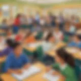 Classroom setting with students engaging in reciprocal teaching activities