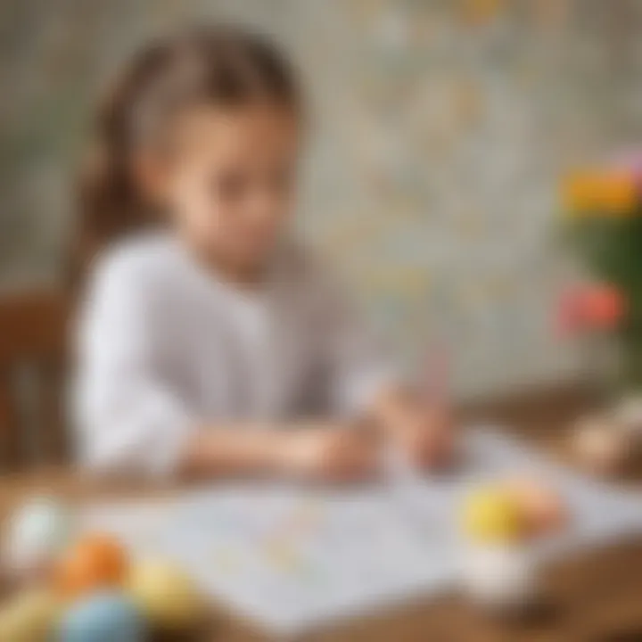 Child solving Easter crossword puzzle