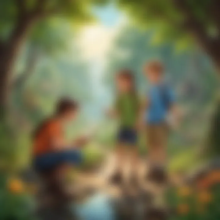 Group of children exploring nature and science concepts
