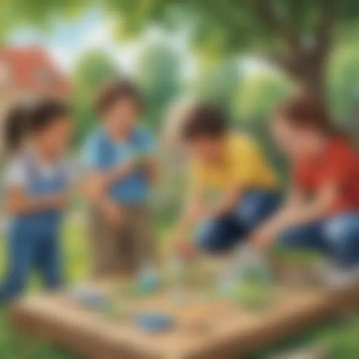 Kids engaged in a fun science-themed game outdoors
