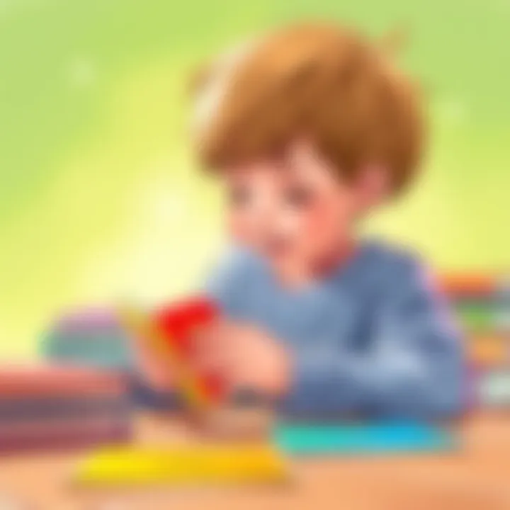 A child engaged in learning with colorful addition flashcards
