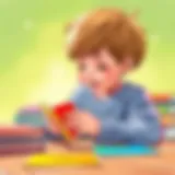 Engaging Learning Experience A child engaged in learning with colorful addition flashcards