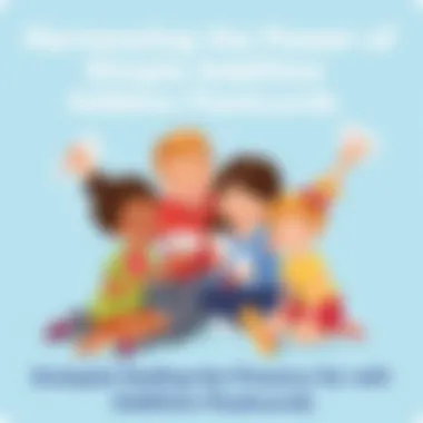 Parents and children enjoying math games with flashcards