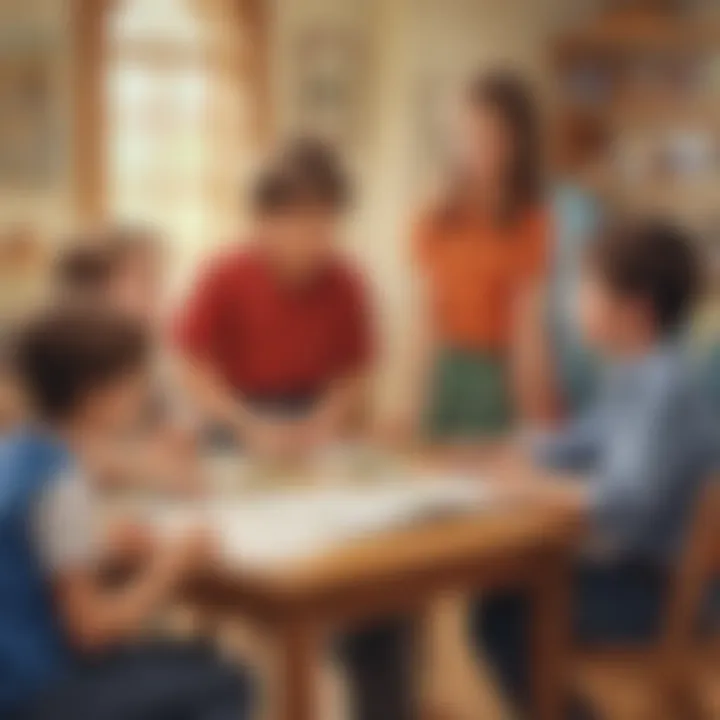 A group of children participating in a role-playing activity based on a social story.