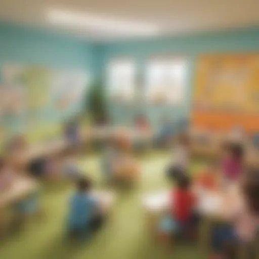 A vibrant classroom setting with children engaged in play-based learning activities.