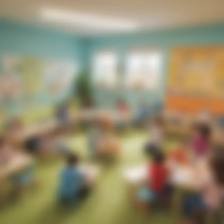 A vibrant classroom setting with children engaged in play-based learning activities.
