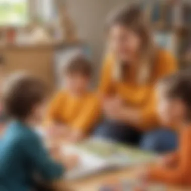 An educator interacting with young children, encouraging creativity and exploration.